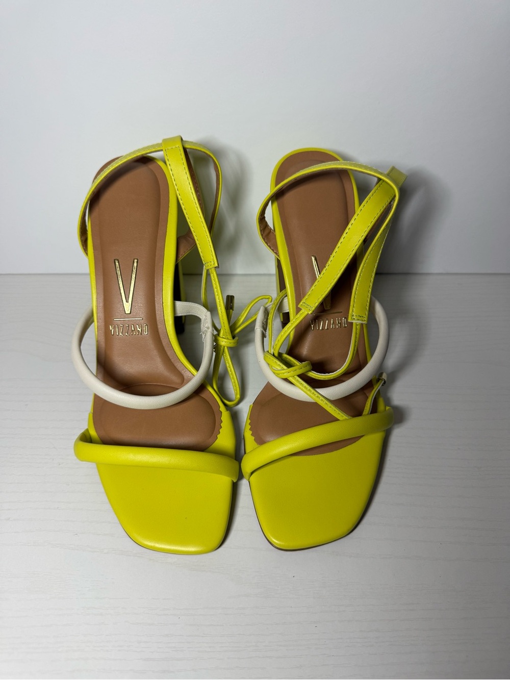 Vizzano Yellow Strappy Square-Toe Heeled Sandals